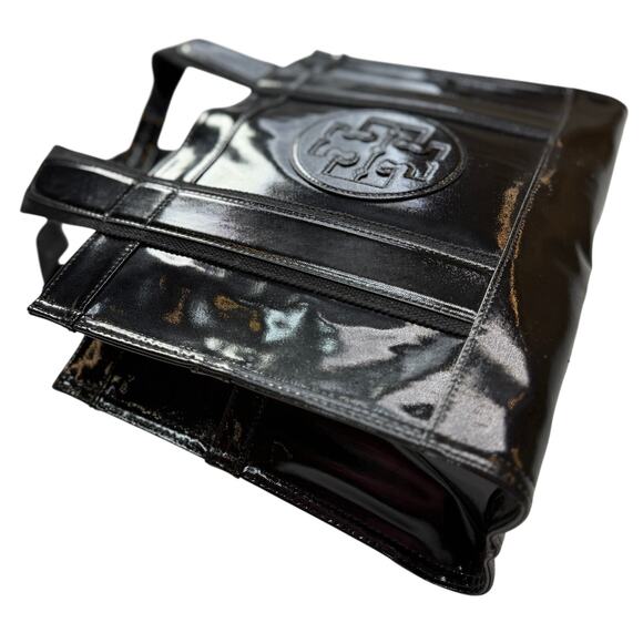 Tory Burch Patent Nylon Tote Bag Big Logo Black - Picture 11 of 16